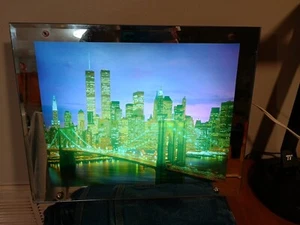 New York City Skyline TWIN TOWER'S Lighted Mirrored Picture Print Lights  Sounds - Picture 1 of 16