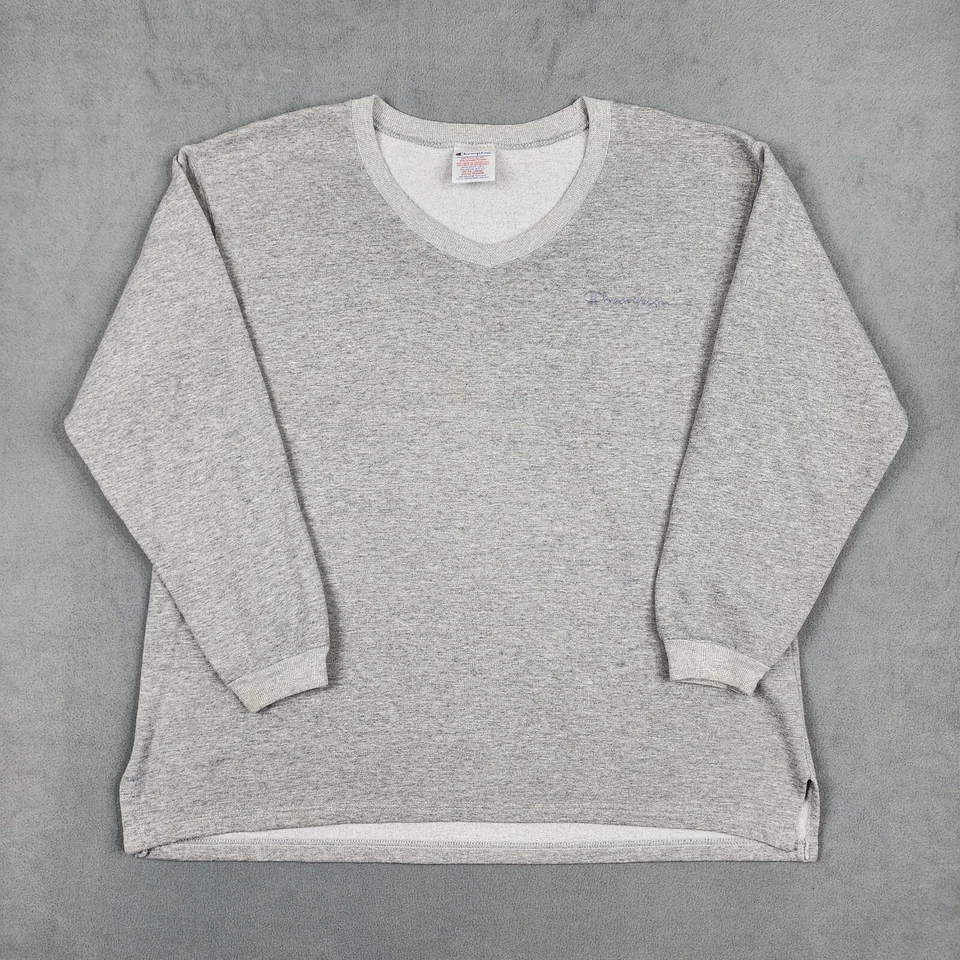 Vintage 90's Y2K Champion Sweatshirt Womens Size XL Gray Embroidered Logo V-Neck - Image 1 of 4