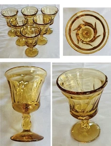 Cordiali in vetro vintage Fostoria 3 oz. JAMESTOWN Amber Swirl Stelo Set 6 pezzi - Foto 1 di 7