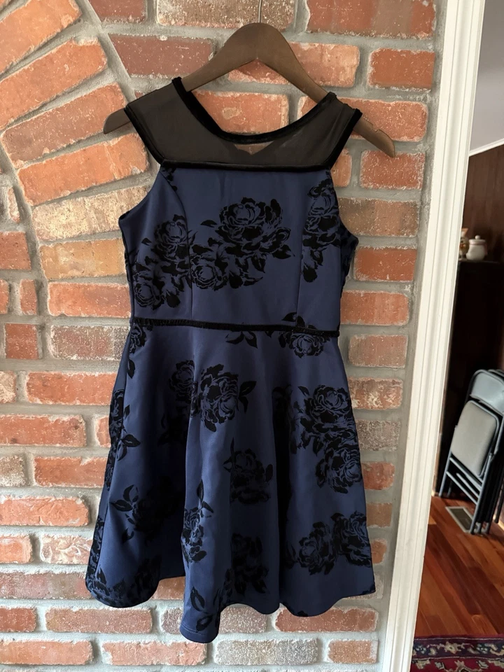 Vestido Zunie Niños Niñas Azul Marino Terciopelo Malla Flocada Fiesta Navidad Talla 14 Foto 1 de 4