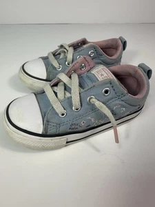 Converse All Star Toddler Girl 8 Pink Blue Floral Embroidered Low Top Sneakers - Picture 1 of 6