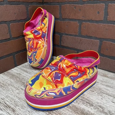 PLATFORM Champion SLIDES Women’s Sz 8W Hot Stuff Sling Tie-Dye FUNKY - Image 1 of 4