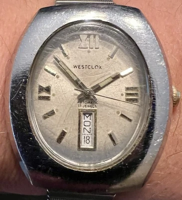 Reloj Automático Hombre Westclox Vintage 17 Joyas Día Fecha Ajuste Rápido Funcionando Foto 1 de 4