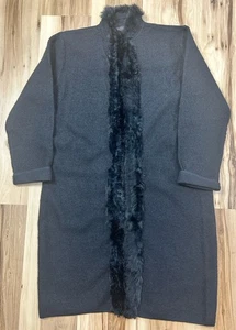 Parisian Signature Women's Cardigan Sweater Medium 100% Wool Rabbit Fur Trim - Picture 1 of 9