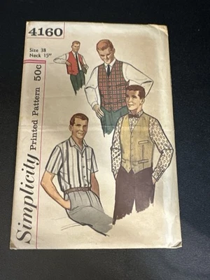Vintage Simplicity 4160 Men’s Shirt & Vest Sewing Pattern Size 38 1960s - Image 1 of 2