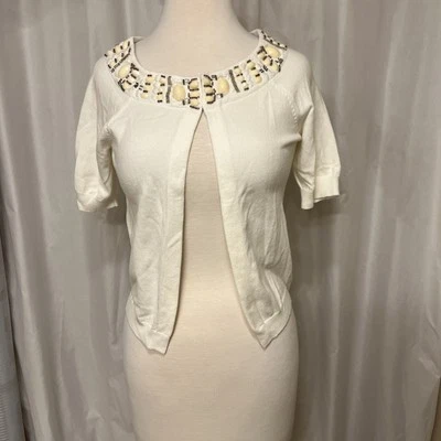 Cárdigan The Limited Marfil con Cuentas en el Cuello Cierre de Gancho, Talla XS Foto 1 de 4