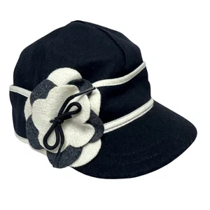 Stormy Kromer Women's Petal Pusher Cap Black Wool Flower Accent Hat Size 7 - Picture 1 of 7