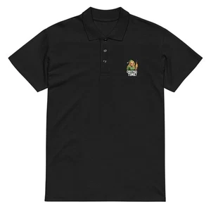 Christmas Time Elf Burning Money Design — Festive Elf Premium pique polo shirt - Picture 1 of 9