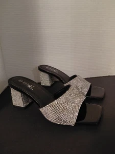 Women's Black Rhinestones Designer Slides Block Heel Sandals-Size9 Never Worn - Picture 1 of 8
