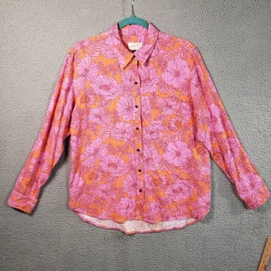 Universal Thread Linen Blend Shirt Womens M Long Sleeve Relaxed Fit Floral NWT - Picture 1 of 12