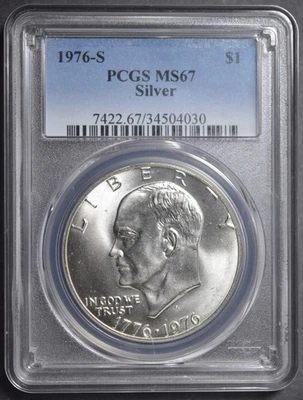 1976 S Silver Business Strike Bicentennial Ike Eisenhower dólar PCGS MS67 - Imagem 1 de 4
