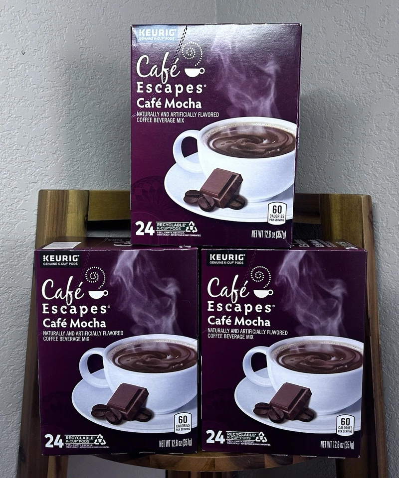 3 X Cafe Escapes Cafe Mocha Keurig K-Cup Pod 24 Count Coffee Beverage- 72 Total - Image 1 of 1