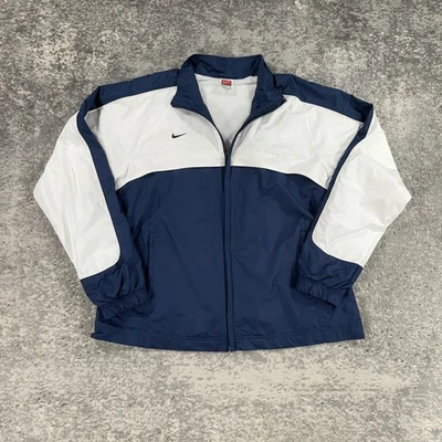 VTG Nike Jacket Womens XL Navy Blue White Full Zip Windbreaker Mesh Lined Swoosh - Image 1 of 4