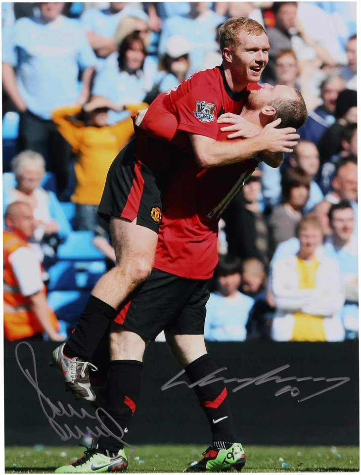 Foto firmada 12x16 por Paul Scholes, Wayne Rooney Man United Foto 1 de 1