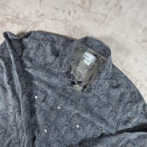 Wrangler Wrancher Herren Large schwarz Paisley Perlen Druckknopfleiste Western Hemd Vintage - Bild 1 von 6