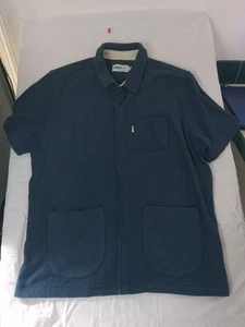 Huckberry Wellen Camp Shirt Men's XL  Navy Blue Terry Cotton Snap Short Sleeve - Picture 1 of 18