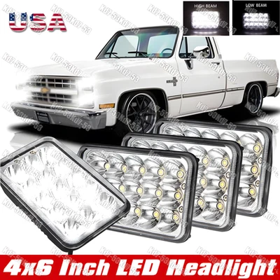 4Pcs 4x6" for Chevy Pickup 1981 to 1987 C10 K10 Blazer LED Headlights HI-LO Beam - Image 1 of 4