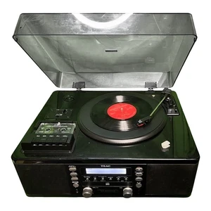 Grabadora de CD TEAC con tocadiscos/reproductor de casete LP-R550USB negra Japón buena - Imagen 1 de 11