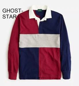 J.CREW Camisa Rugby Rojo Azul Marino Gris Polo Codera Manga Larga Cuello Parche Sin Reserva - Imagen 1 de 7