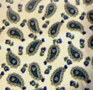Edredón artesanal vintage de tela de algodón con estampado de cachemira azul dorado sobre beige 1 yarda - Imagen 1 de 2