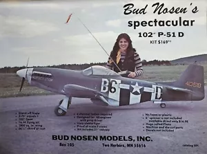 Kit de avión de radiocontrol Bud Nosen P-51D anuncio impreso vintage de 102" picazón de caballo - Imagen 1 de 1