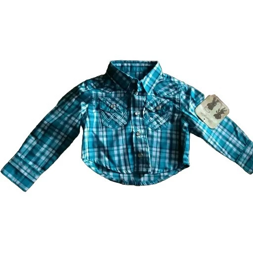 Wrangler Baby Boy Pearl Snap Shirt Plaid Blue White Rodeo Western 6-9 Mths
