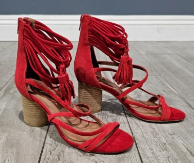 Sandalias JEFFREY CAMPBELL Mujer Despina Rojo Gamuza Tirantes Borla 6.5M Foto 1 de 4