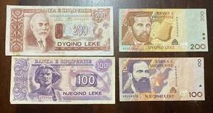 Albania paper 100 + 200 lek 1994 - 1996 - 2012 , used 4 pcs . - Picture 1 of 2