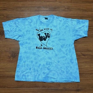 Vtg All You Need Is Love & Quilt Country Shirt XL Blue Tie Dye AOP Tee Y2K 90s - Picture 1 of 9