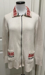 Cute LizWear Christmas/Snow Cardigan Full Zip & Pockets & Collar Off White SZ L - Picture 1 of 12