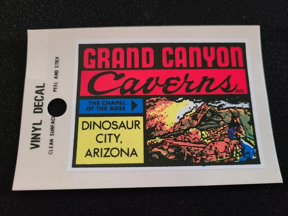 Calcomanía de recuerdo de viaje vintage de ciudad de dinosaurios cavernas del Gran Cañón pegatina de ventana Foto 1 de 1