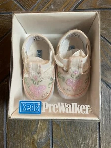 Keds Pre Walker Baby Crib Canvas Shoes Pink Green Glitter Size 2M - Picture 1 of 7