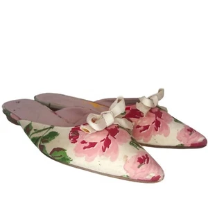 LK BENNETT Peony Floral Print Slip-On Mules 39 US 8 Pointed Toe Pink White Flats - Picture 1 of 9