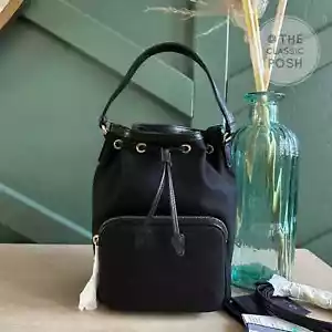 Borsa a tracolla nuova Prada jacquard logo secchiello tela nera - Foto 1 di 11