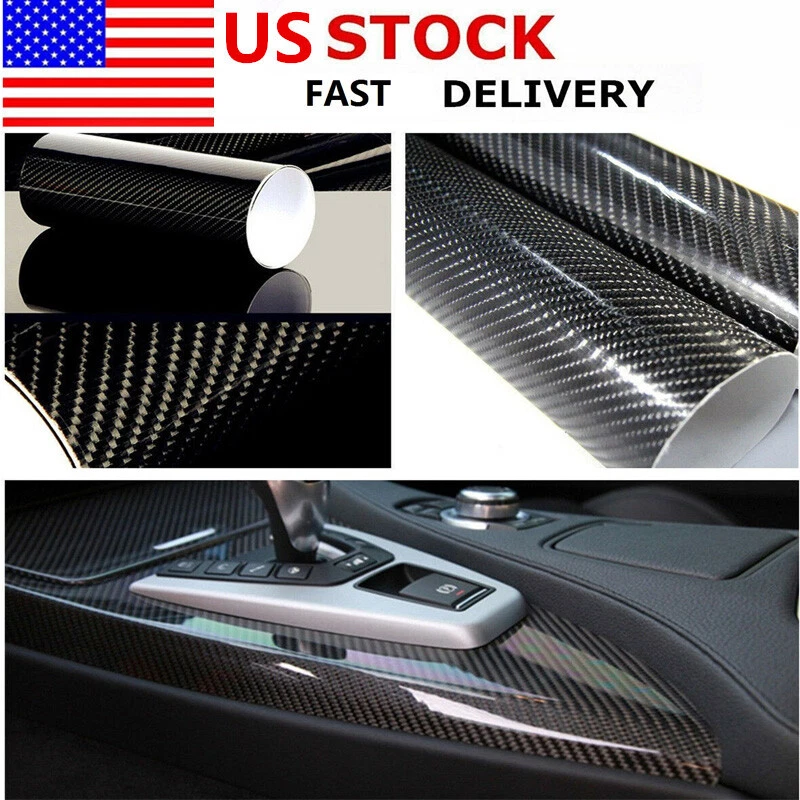5D High Gloss Black Carbon fiber Vinyl Automotive Car Wrap Film Interior 12x60" Foto 1 de 4