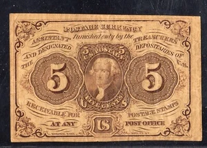 1863 Civil War Fractional Currency 5c - FR1230 w/ ABN Monogram VF/XF Big Margins - Picture 1 of 3