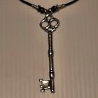 SKELETON KEY Pewter Pendant Charm /  ROPE NECKLACE WITH COLOR BEADS