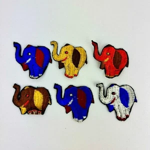 Vintage Sew On Patches Lot of 6 Elephants Multicolored Animals Red New Old Stock - Picture 1 of 9