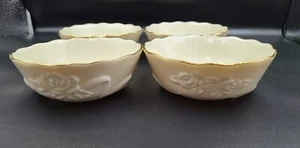 4-Lenox Rose Blossom Scalloped Edge 5.5" Bowl Ivory 24 Kt Gold China - Picture 1 of 5