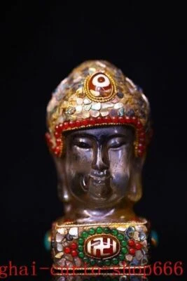 4"temple Crystal Agate dzi Gem Shakyamuni Sakyamuni Shakya Mani head statue - Image 1 of 4