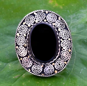 Anillo de ónix negro turco joyería tribal étnica bohemio boho plata Kuchi afgano - Imagen 1 de 5