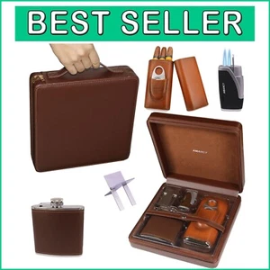 All-in-One Leather Cigar Humidor & Flask Combo Gift Set for Discerning Travelers - Bild 1 von 10