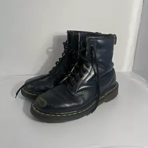 VINTAGE DR. MARTENS DOCS NAVY BLUE BOOTS MADE IN ENGLAND RARE VINTAGE UNISEX 5UK - Foto 1 di 17