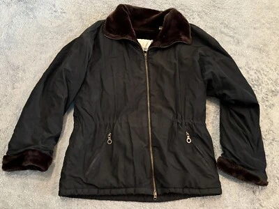 Chaqueta antiniebla London vintage para mujer mediana regular forrada de piel sintética parka azul marino Foto 1 de 4