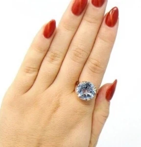 New Blue Shiny Faux Zircon Ring #8💍Wedding bride princess Engagement Golden - Picture 1 of 9