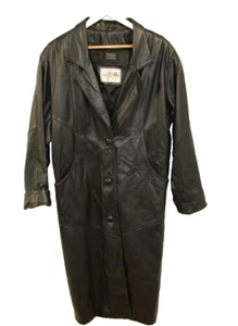 Sea Dream Leather Womens Full Length Coat Sz S VTG 90s Black Soft Leather - Picture 1 of 12