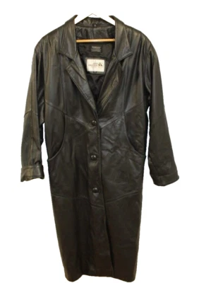 Sea Dream Leather Womens Full Length Coat Sz S VTG 90s Black Soft Leather - Image 1 of 4
