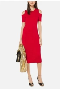 Vestido Michael Kors Midi Carmesí Elastizado Viscosa Peekaboo Minorista $175 Para Mujer M - Imagen 1 de 8