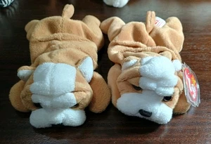 Lote de 2x TY Beanie Baby Wrinkle The Dog RARO RETIRADO Peluche Bolsa de Frijoles Juguete - Imagen 1 de 8