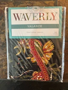 NWT Waverly Felicite Noir One Scallop Valance Gimp Trim Black Floral 50X15 - Picture 1 of 5